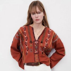 Zara Rust Embroidered Top